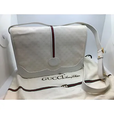 Rare Vtg Gucci White Monogram Red And Blue Stripe Crossbody Bag • $299.99