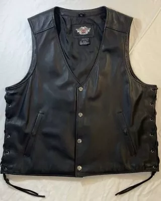 Harley Davidson Men's Pathway Black Leather Vest 98103-02VM/0002L Size XL • $99.99