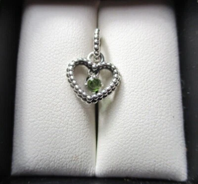 $28 • Buy PANDORA -  Beaded Heart AUGUST Green Crystal Birthday Dangle Charm - 798854C10