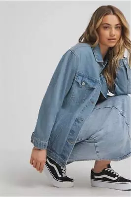 Ladies Boyfriend Relaxed Fit Denim Blue Jacket Stretch • $27.06