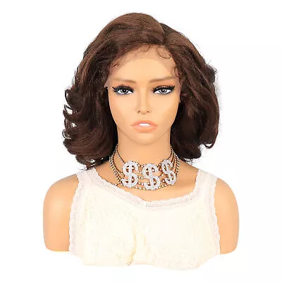 Lace Front Wigs Medium Long Natural Curly For Girl Daily Use Dark Brown 14  • $43.70