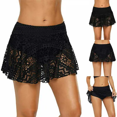 Lace Swim-skirt With Attached Inner Swimming Briefs/Bikini Bottoms Black/White • £10.06