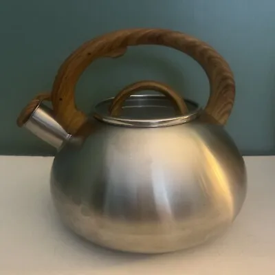 Brandani High Quality Stainless Steel Faux Wood Handle Whistling Teapot Kettle • $32.99