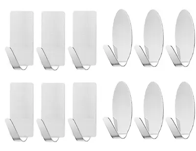 £3.25 • Buy 6X Self Adhesive Hooks Stainless Steel Strong Sticky Stick On Wall Door Hang New