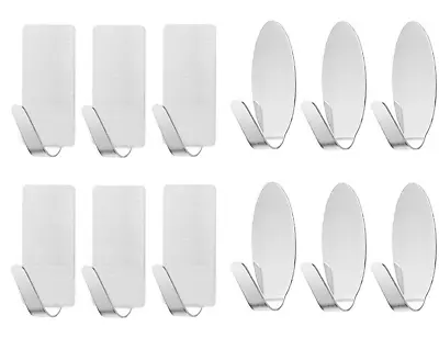 £3.25 • Buy 6X Self Adhesive Hooks Stainless Steel Strong Sticky Stick On Wall Door Hang New