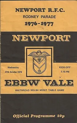 Newport v Ebbw Vale 27 Oct 1976 Rodney Parade Newport RUGBY PROGRAMME • £4.99