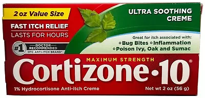 Cortizone 10 Maximum Strength Creme 2 Oz. 1% Hydrocortisone Anti-Itch • $12.99