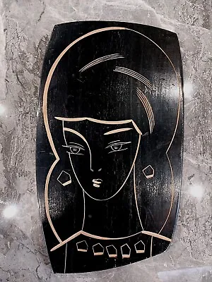 Vintage Soviet Space Age Carved Wall Wooden Picture Girl Soviet Deco • $60