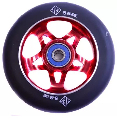 2X PRO STUNT SCOOTER RED NINJA 5 METAL CORE WHEELS 100mm 88A ABEC 9 BEARINGS 11 • £24.98