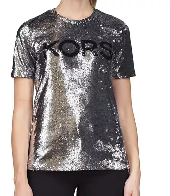Michael Kors Silver Sequin Logo T-Shirt • $59