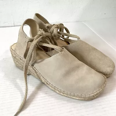 J Jill Womens 9 Sandals Suede Leather Wedge Espadrille Tan Beige Lace Up 90s Y2K • $34.99