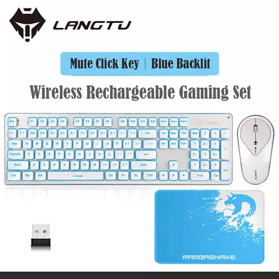 $35.99 • Buy Wireless Gaming Keyboard Mouse Set 2.4G Slim Mute Blue Backlit For Mac Laptop PC