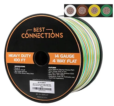 BEST CONNECTIONS 4 Way Bonded Flat Trailer Wire 14 Ga Auto CCA 12 Volt 100ft PVC • $49.95