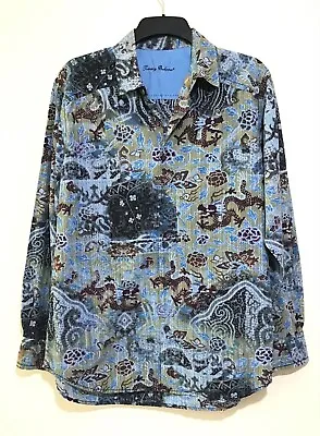 Tommy Bahama Blue Dragon Chinese Pattern Long Sleeve Shirt In Size Medium • £49.99