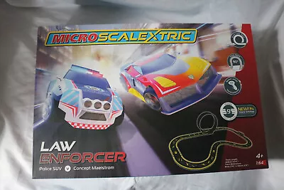 Micro Scalextric Law Enforcer Mains Powered Race Set 1:64 Scale 4.08m Track • £50