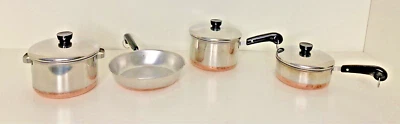 $44.99 • Buy Revere Ware 7 Piece Mini Play Kitchen Set Pots Pans Lids Copper Bottom Vintage