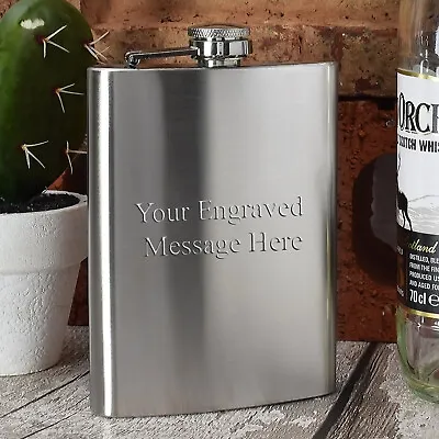 Personalised 8oz Large Hip Flask Mens Wedding Usher Best Man Gift Engraved FREE • £8.69