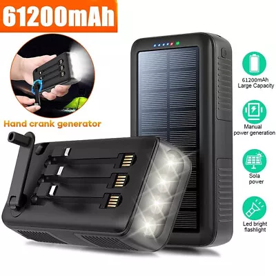 $17.99 • Buy Hand Crank Super 61200mAh USB Portable Charger Solar Power Bank External Battery