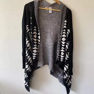 Mossimo Cardigan Womens Medium Open Front Aztec Southwestern Black White • $11.23