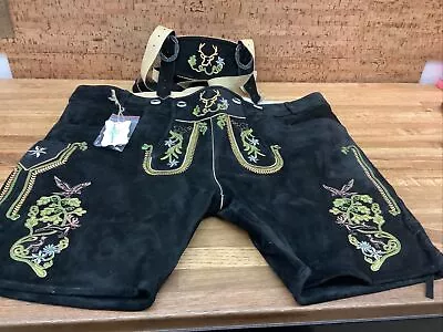 Men’s Cowhide Bavarian Trachten Oktoberfest Lederhosen Short With Suspenders -44 • $99