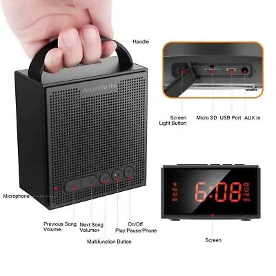  Bluetooth Speaker - MP3 Player - FM Radio - Alarm Clock -  Memory Card Slot • £29.95