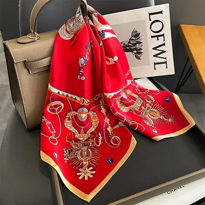 100% Silk Scarf Women Vintage Red Carriage Kerchief Square Bandana Wrap 68*68cm • $13.51