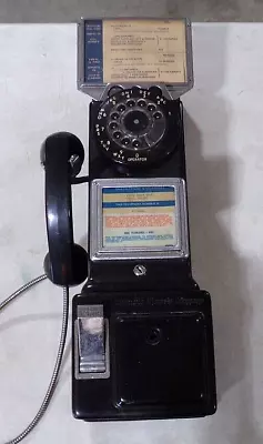 Vintage AUTOMATIC ELECTRIC CO Black Rotary Wall Coin Operated Pay Phone • $500