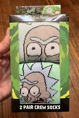 Rick And Morty Adult Swim Patterned Crew Socks - 2 Pairs Multicolor Size 6-12 • $8