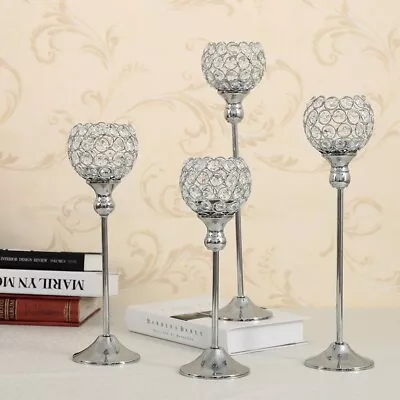 Tall Silver Crystal Tealight Candle Holder Wedding Decoration Table Centerpiece • £9.99