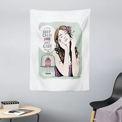 Keep Calm Microfiber Tapestry Eat Cake Text And Woman • £19.99