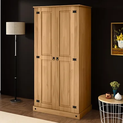 Corona Solid Pine Wood Wardrobe 2 Door Budget Mexican Style Bedroom Furniture • $174.22