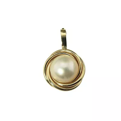 Vintage 14 Karat Yellow Gold And Mabe Pearl Pendant Enhancer #12967 • $595