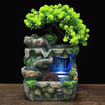 Water Fountain Tabletop Indoor Small Rock Waterfall Zen Decor With LED Light New • $32.30