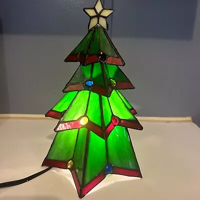 Vintage Stained Glass Christmas Tree Tiffany Style Lamp Light  - Works! • $40