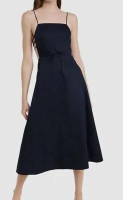 $645 Tibi Women's Blue Poplin Strappy Lace Back Midi Dress Size 2 • $206.38
