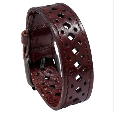 MEN/ Women Open Grid Vintage Genuine Leather Wristband/ Leather Bracelet 6-8.3  • $10.99