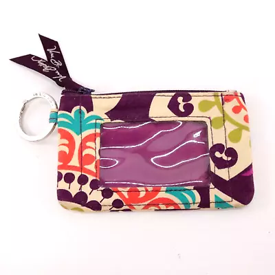 Vera Bradley Key Ring ID Case Wallet Women Plum Crazy Zip Credit Cards Coin • $12.70