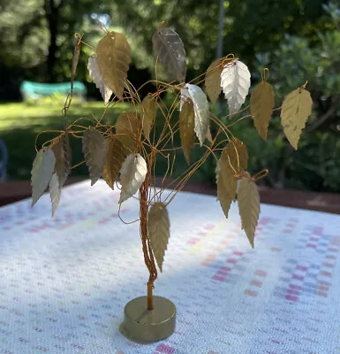 Vintage Miniature MCM Twisted Wire Golden Copper Leaves Good Luck Money Tree • $16.14