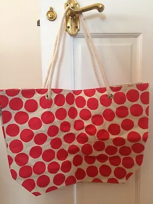 Hobbs For EVE Red Polka Dot Spot On Cream Beach Holiday Tote Bag • £6.50