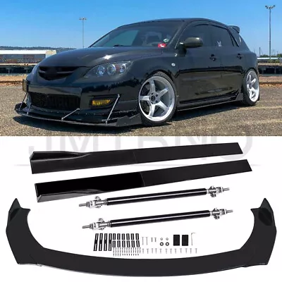 $139.49 • Buy For Mazda 2 3 5 6 CX-3 CX5 Front Bumper Lip Splitter + Side Skirts + Strut Rods
