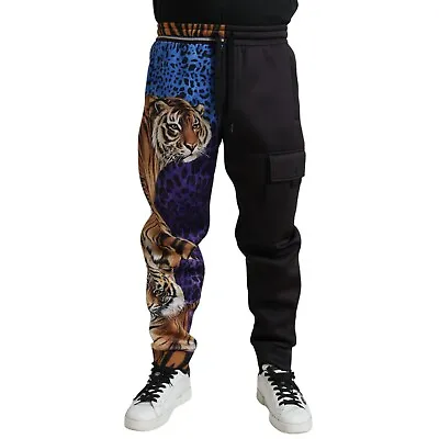 DOLCE & GABBANA Pants Black Blue Leopard Print Trouser Jogger IT48/ M 1200usd • £614.15