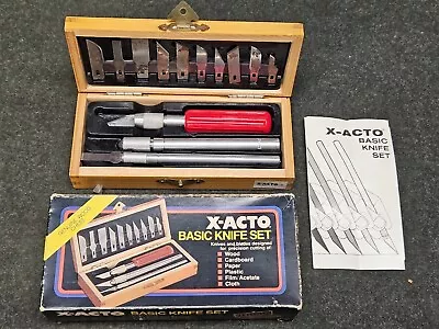 X-Acto Knife Set Vintage Blades HandlesWood Storage Original Box • $24.99