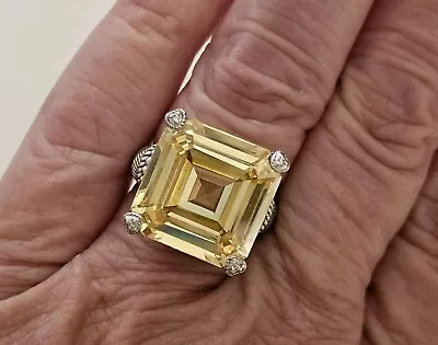 Judith Ripka Sterling Montana Canary Yellow Diamonique Ring 34 Carats Size 7 • $129.99