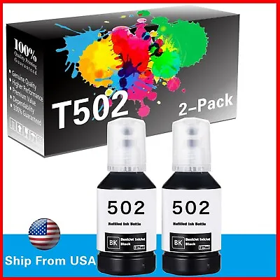 2 Pack 127ml T502 Black Ink Bottle For Epson Workforce Premium ET-7750 ET-7700 • $15.99