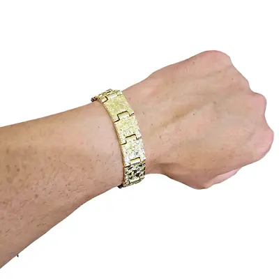 Mens Nugget Bracelet 14k Gold Plated 8mm 15mm 24mm 8 Inch Hip Hop Fashion • $10.98