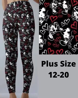 Mickey Minnie Mouse Hearts Valentine's Day Women's Leggings TC Plus Size 12-20 • $25