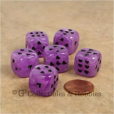 NEW 6 Purple Cirrus Swirl W/ Heart Pips Dice Set 16mm Six Sided RPG D&D Game D6 • $8.99