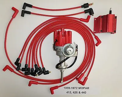 440 MOPAR 1959-72 RED Small Female Cap HEI Distributor + Coil + Spark Plug Wires • $153.66