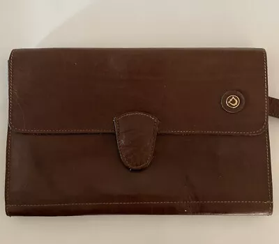 Vintage Brown Leather Clutch Hand Bag Purse Wrist Strap Unisex Made In France • $25