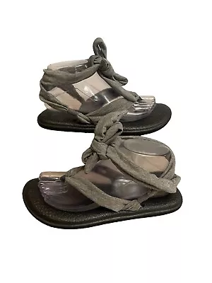 Sanuk Gray Yoga Mat Lace Up Sling Thong Sandal Women’s Size 8 • $12.99